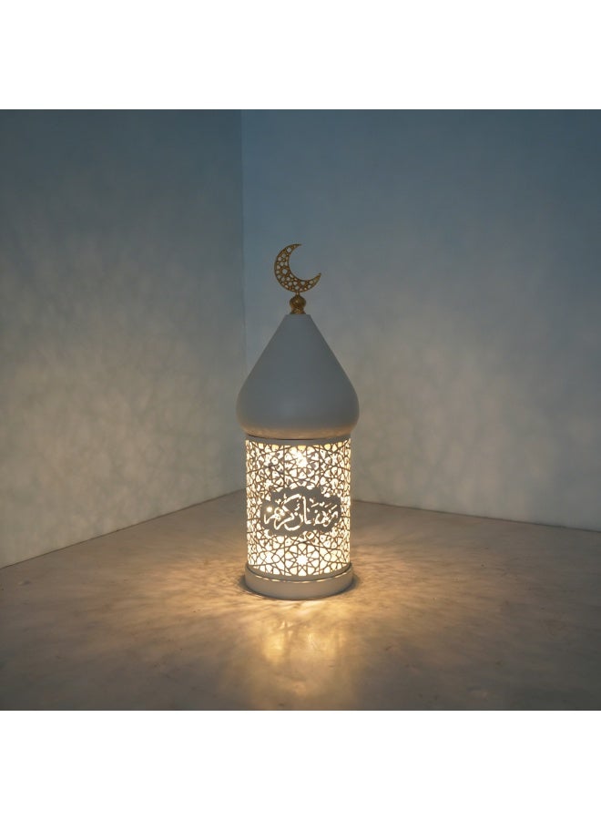 Ramadan Moroccan Lantern, White Hollow Out Metal LED Light with Gold Moon Topper for Indoor Outdoor Home Decor, Table Centerpieces, Ramadan, Eid, Wedding Decorations, FD778-S - Image 5